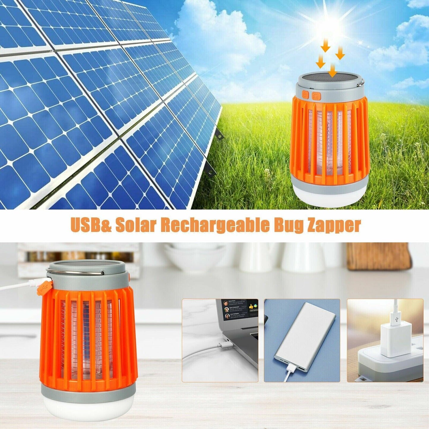 Solar USB Rechargeable Mosquito Killer Lamp | Electronic Fly & Bug Zapper