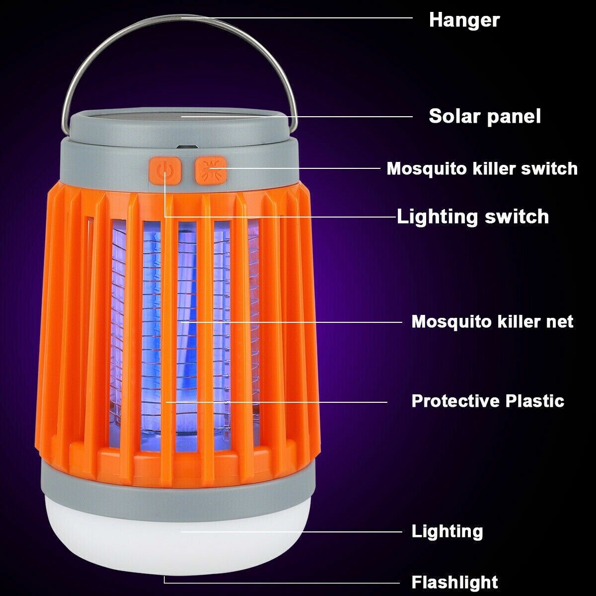 Solar USB Rechargeable Mosquito Killer Lamp | Electronic Fly & Bug Zapper