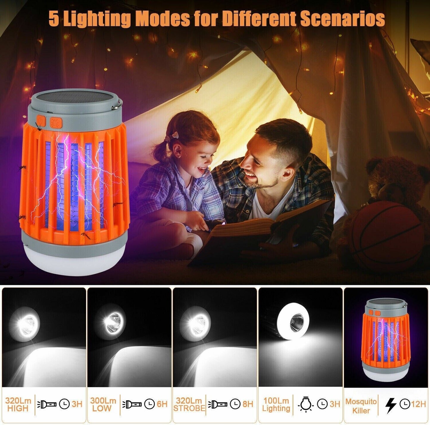 Solar USB Rechargeable Mosquito Killer Lamp | Electronic Fly & Bug Zapper