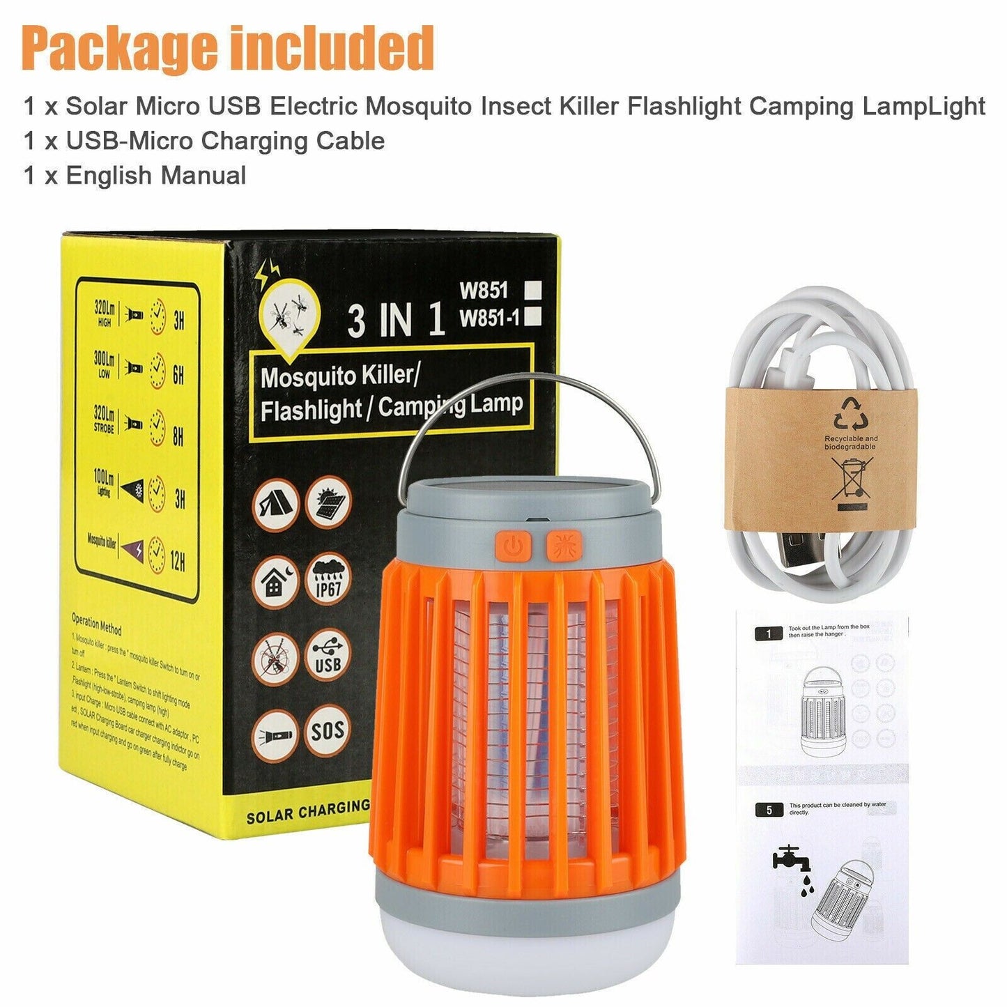 Solar USB Rechargeable Mosquito Killer Lamp | Electronic Fly & Bug Zapper
