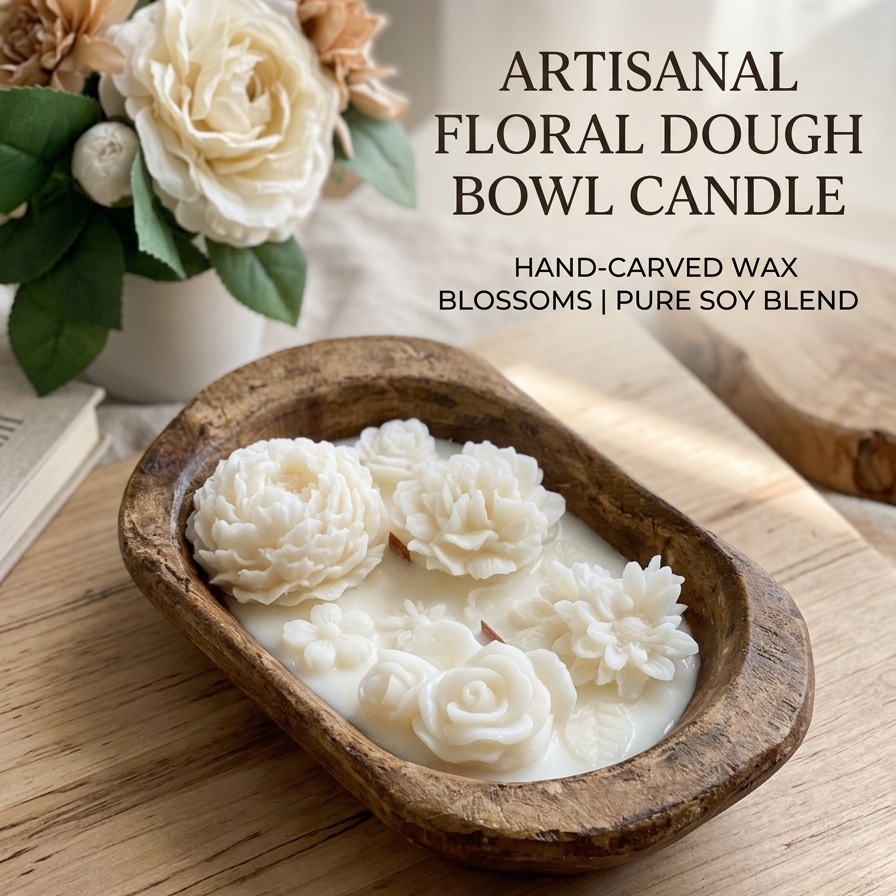 Handcrafted Botanical Garden Dough Bowl Candle – Luxury Soy Wax Home Décor