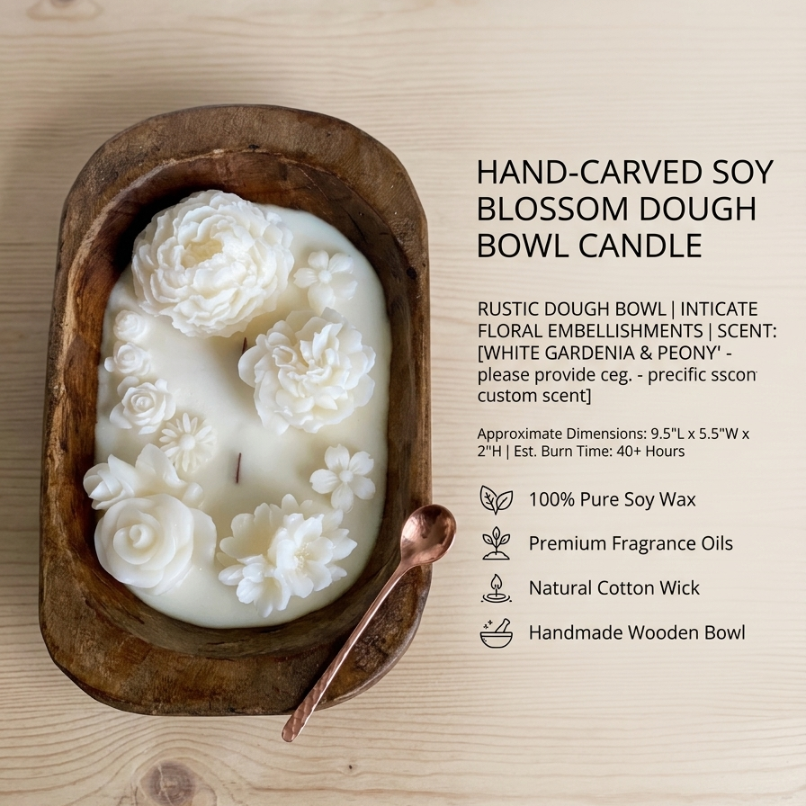Handcrafted Botanical Garden Dough Bowl Candle – Luxury Soy Wax Home Décor