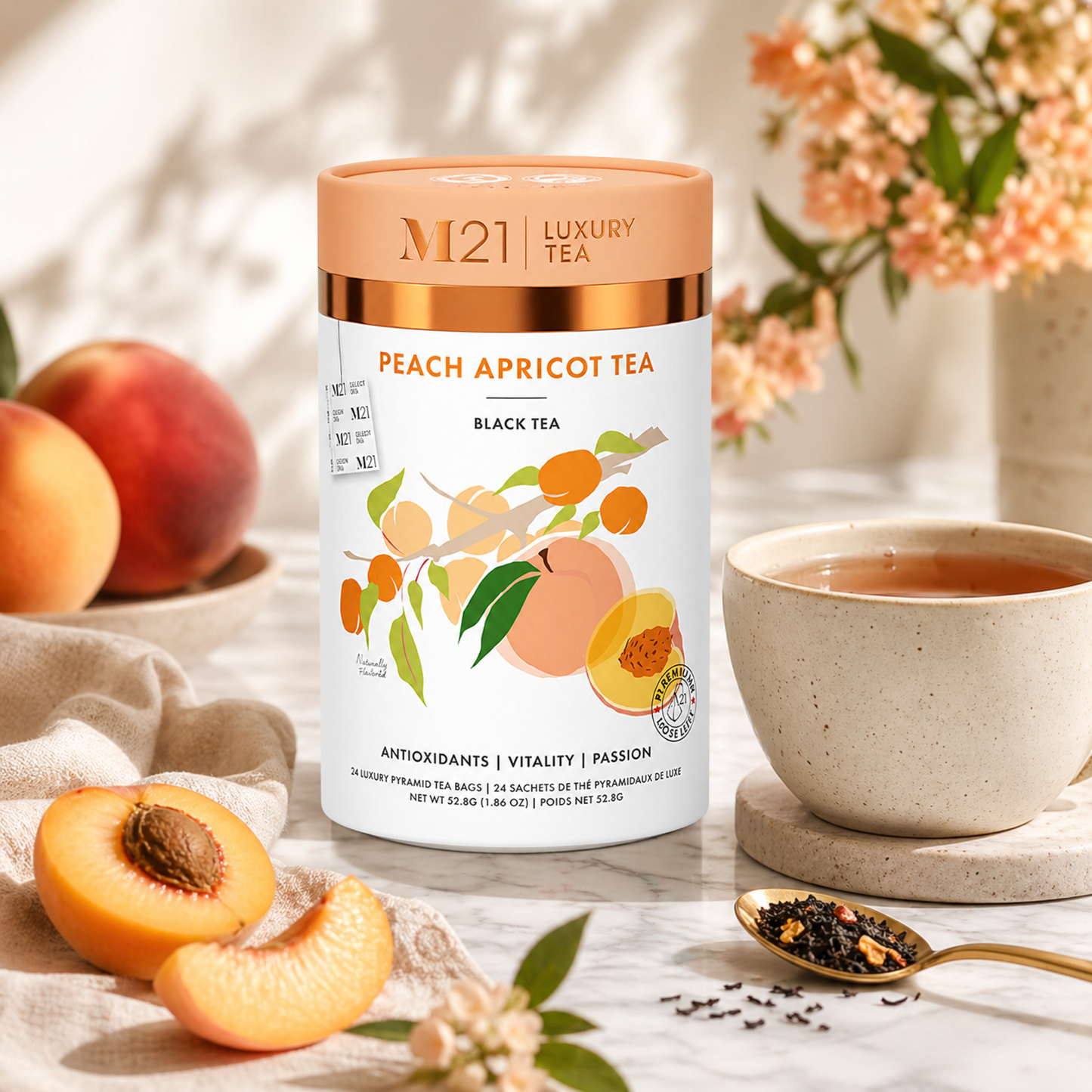 Peach Apricot Luxury Black Tea – Premium Canadian Blend | 24 Tea Bags