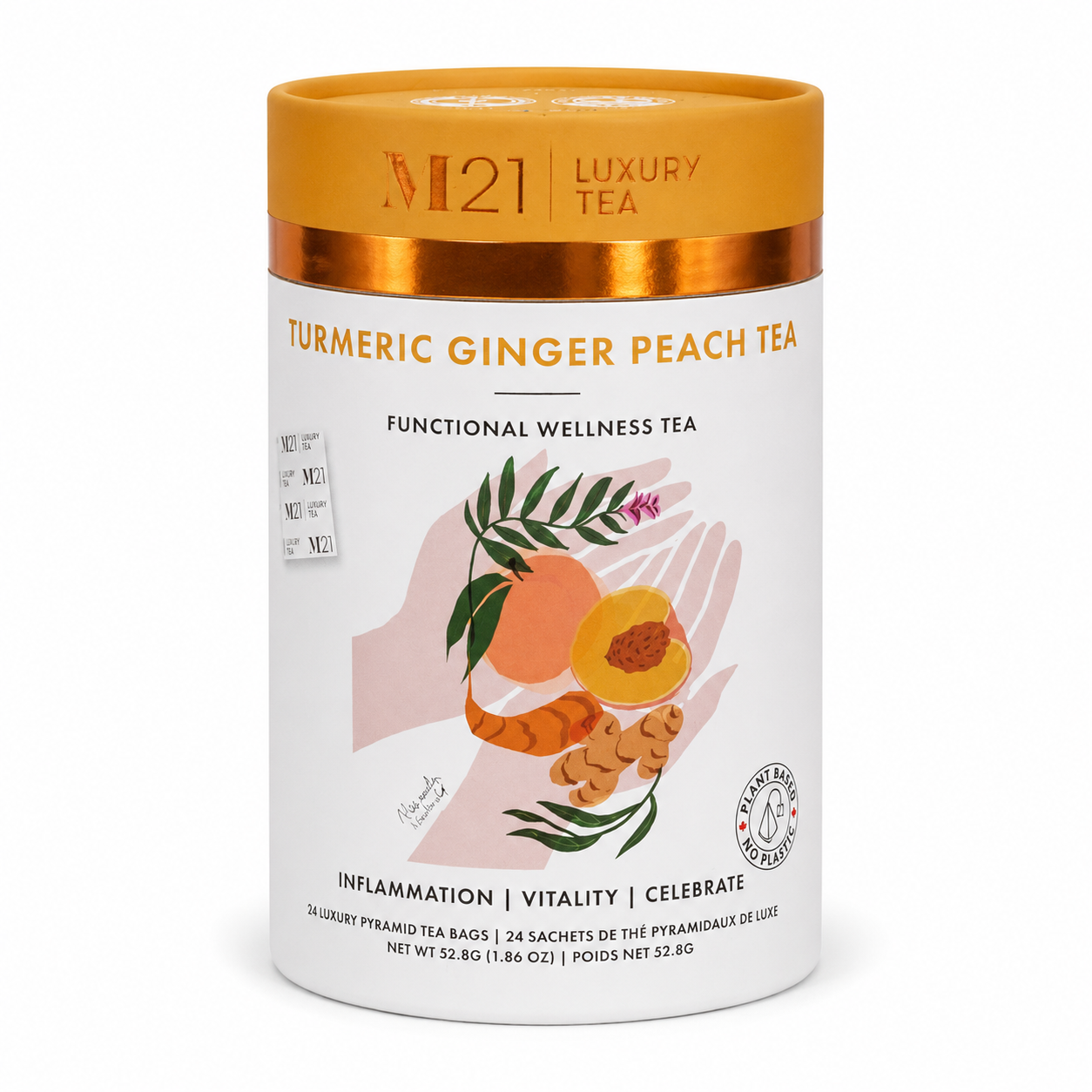 Turmeric Ginger Peach Luxury Tea | Premium Canadian Herbal Tea – 24 Tea Bags