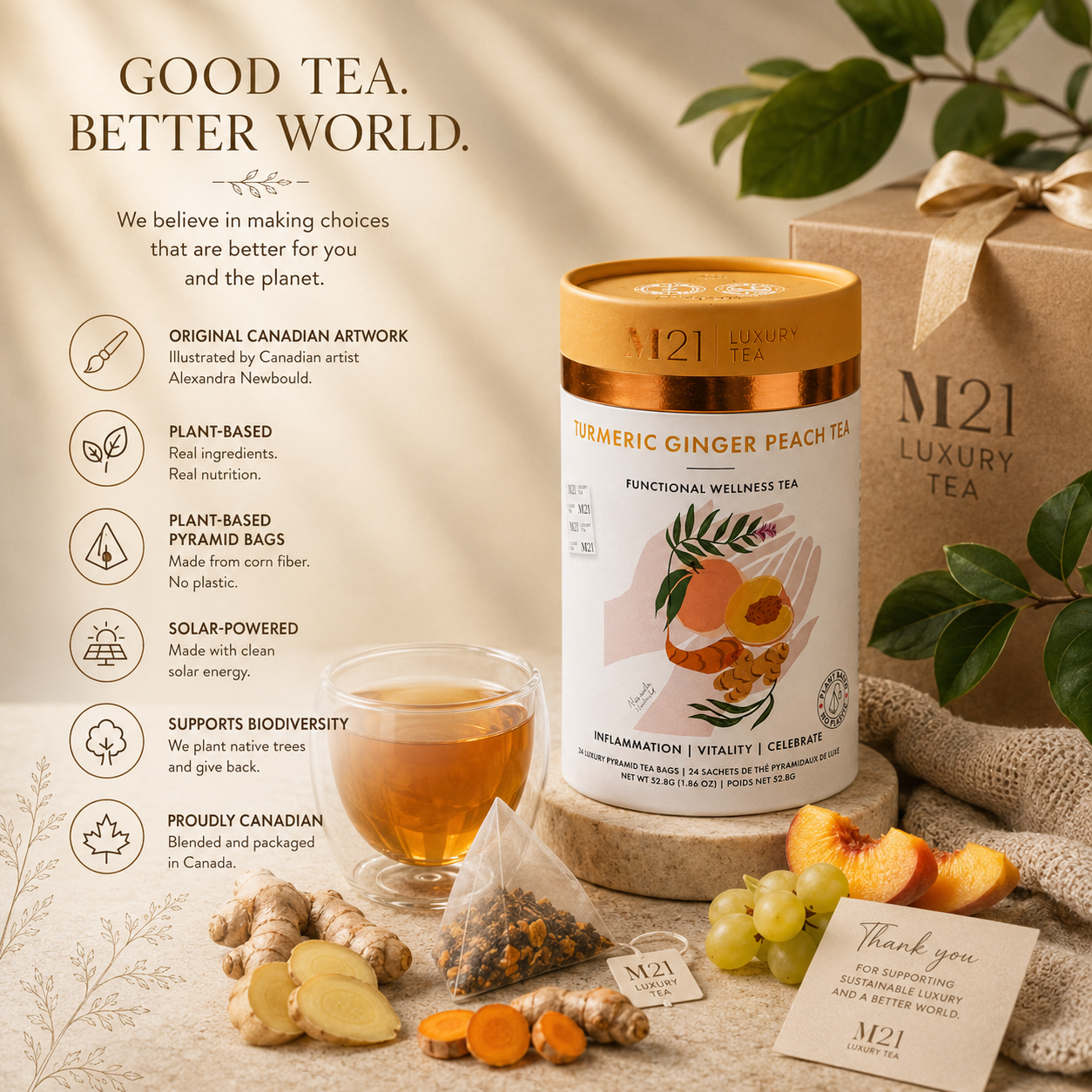 Turmeric Ginger Peach Luxury Tea | Premium Canadian Herbal Tea – 24 Tea Bags